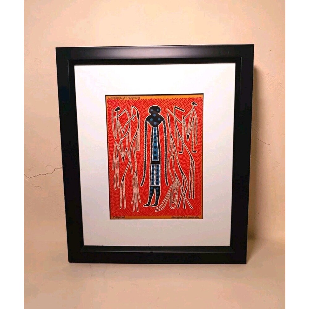 Australian Aboriginal Fabric Art Gathering Of The Spirits By Phillip Hall Framed